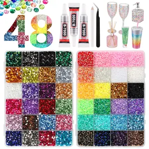 Kalolary 48000Pcs Resin Jelly Rhinestones Kit for Bedazzling,3MM Resin Flatback Gems Bedazzling Kit with B7000 Glue &Tools Bedazzler Kit with Rhinestones for Shoes Book Nail Art DIY Crafting