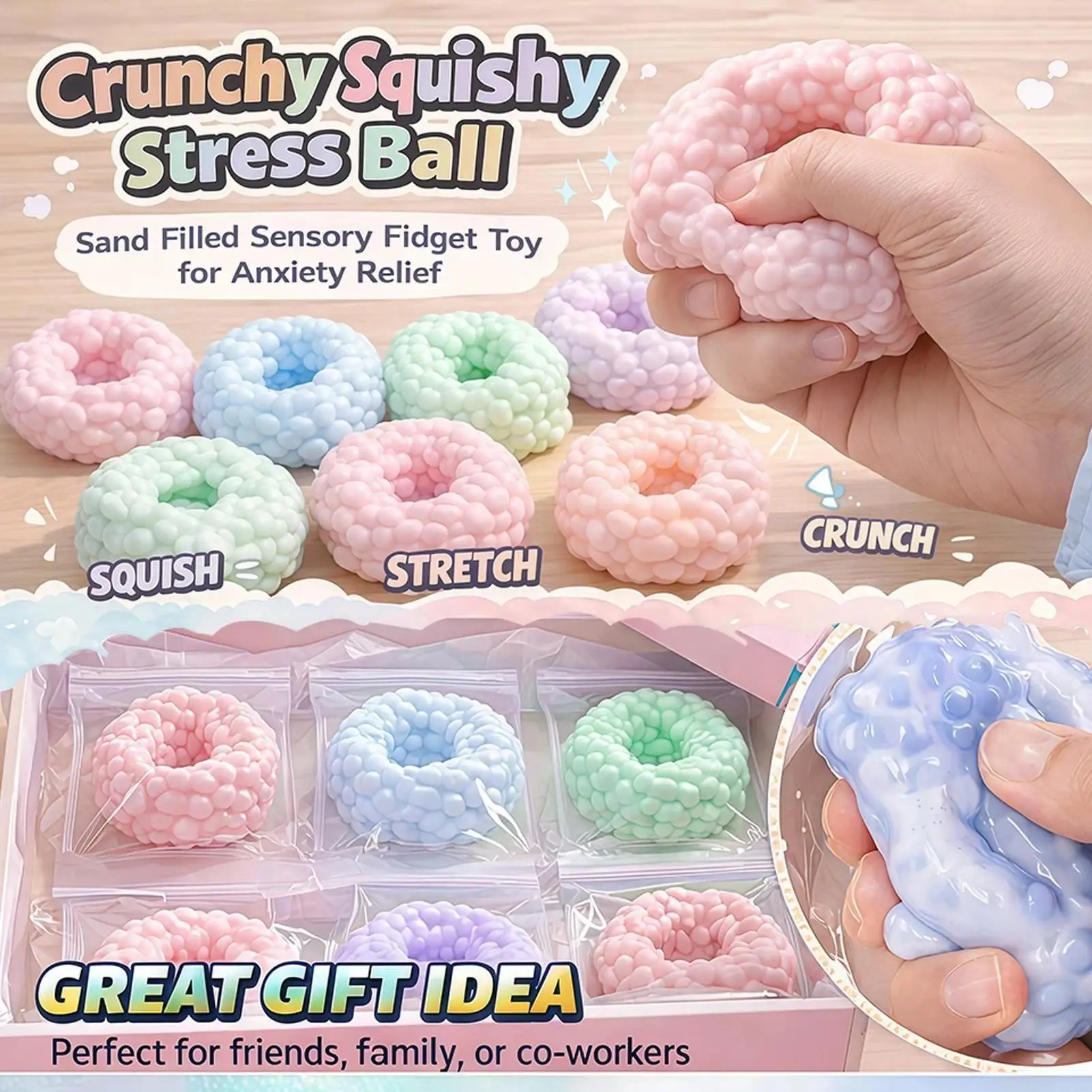Crunchy Noisy Squish Sensory Fidget Bendables Stress Ball - 12cm/4.72 inch Anime & Manga Anti-Stress Toy for 12 Years Above - Ideal for Relaxation, Studying