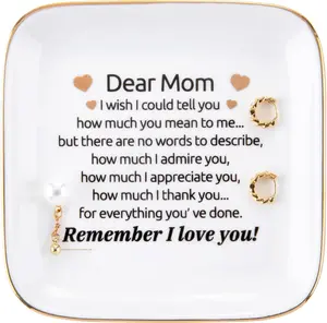 Ceramic Jewelry Dish Ring Holder Tray 4.3 inch for Mom Birthday Gift Trinket Organizer Decorative Pink