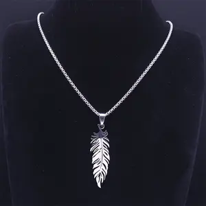 New Stainless Steel Feather Pendant Hip Hop Unisex Titanium Steel Necklace with Matching Chain for Casual & Special Occasions