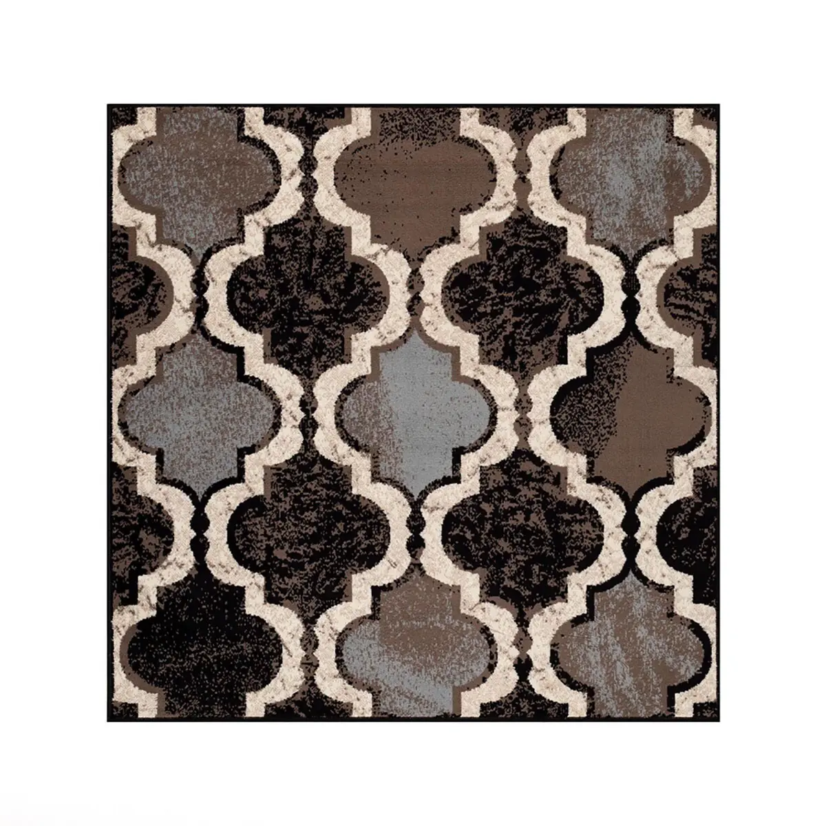 HomeRoots 487241 8 ft. Chocolate Quatrefoil Power-Loom Distressed Stain-Resistant Square Cozy Decorative Indoor Area Rug for Kid Room, Bedroom, Cozy Area Rug, Decorative Area Rug