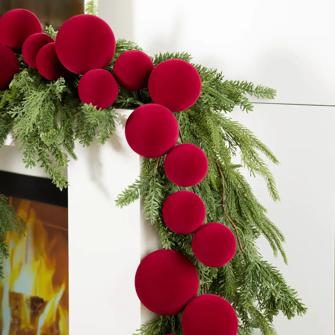 Burgundy Flocked Mixed Ornament Garland 6"