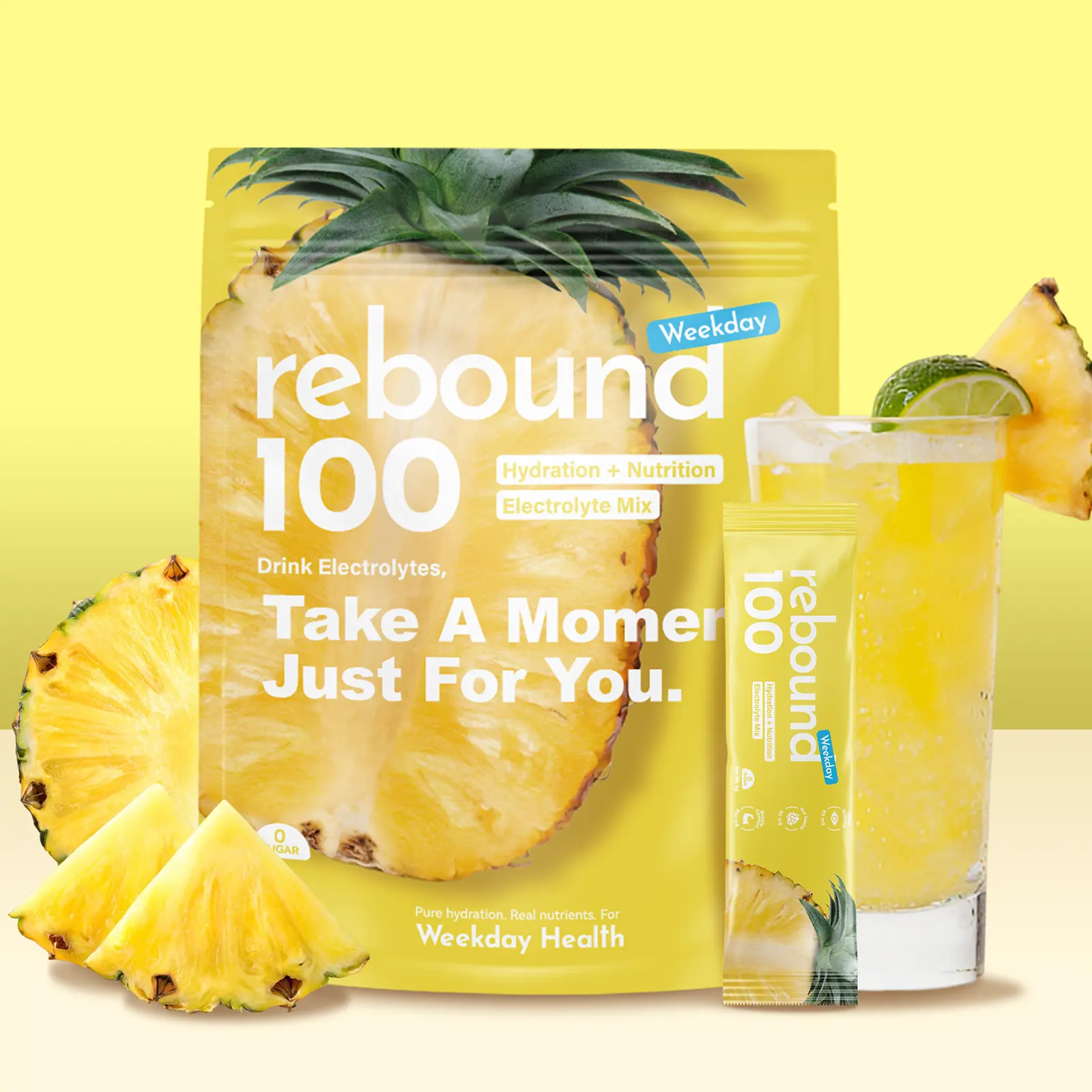Rebound 100 Electrolyte Powder Packets for Hydration – Sugar Free Electrolytes Drink Mix with Lutein for Eye Support, Instant Hydration & Daily Recovery – Rebound 100 Clean Hydration Powder Sticks with Magnesium and Potassium V1, 20 Sticks