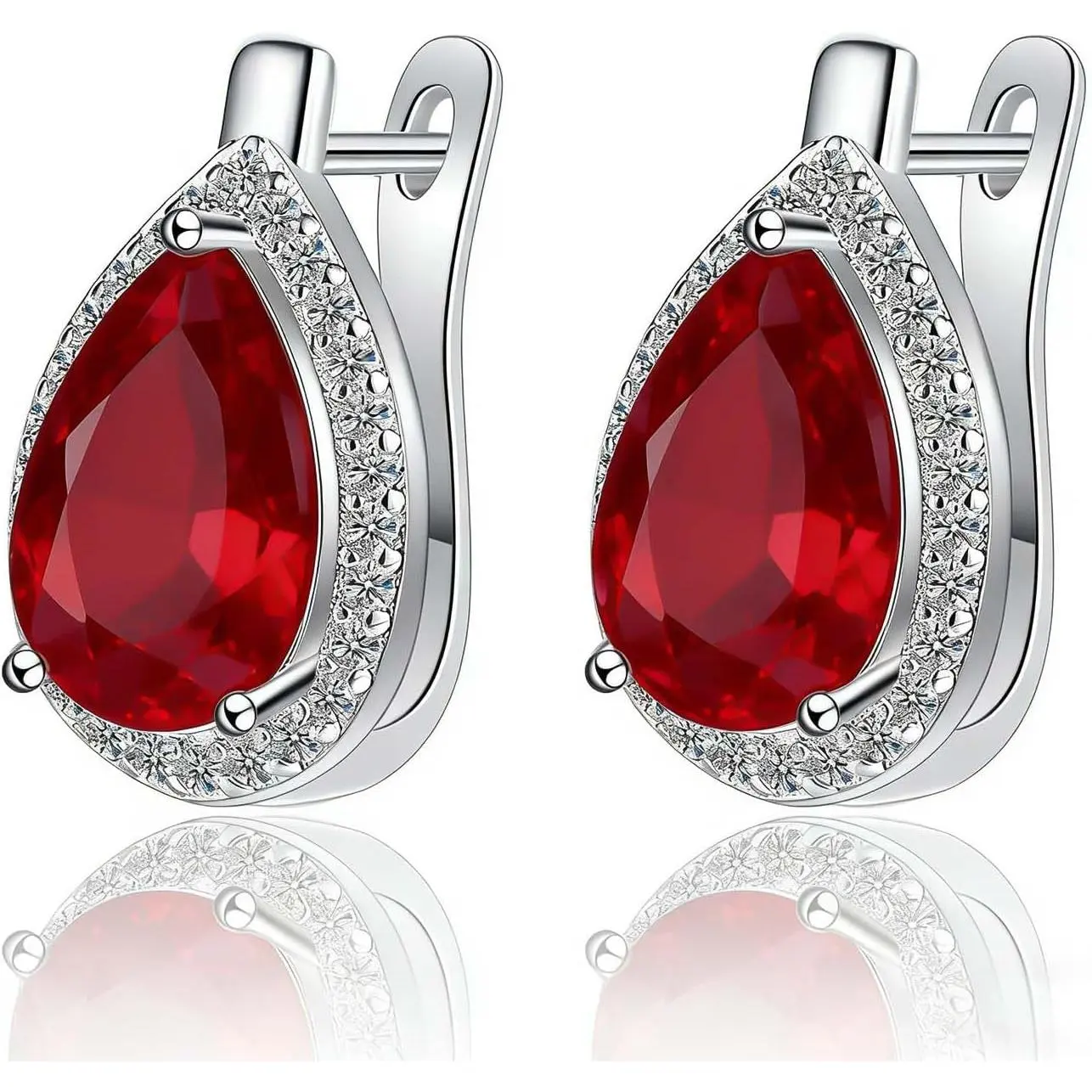 Silver Teardrop Hoop Earrings for Women Blue/Black/Green/Red Cubic Zirconia Stud Earrings Accents Elegant Jewelry Gift