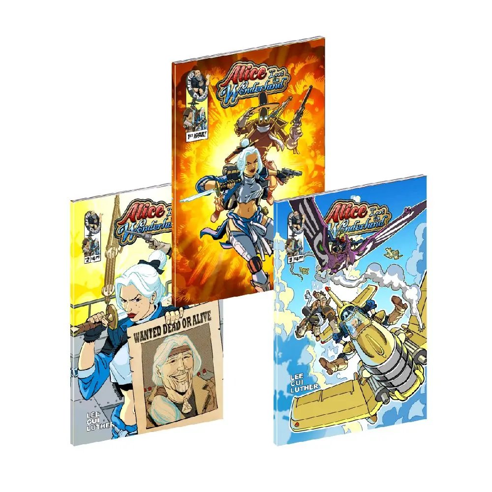 Alice: Lost In Wonderland 3 comic book bundle 32 pages each, full color comic book written and illustrated by Fish Lee for mature readers 17+