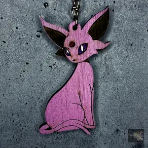Mayans TCG Treasure Espeon Keychain 2" Height Acrylic on Wood Sealed for Water Resistance and Durability