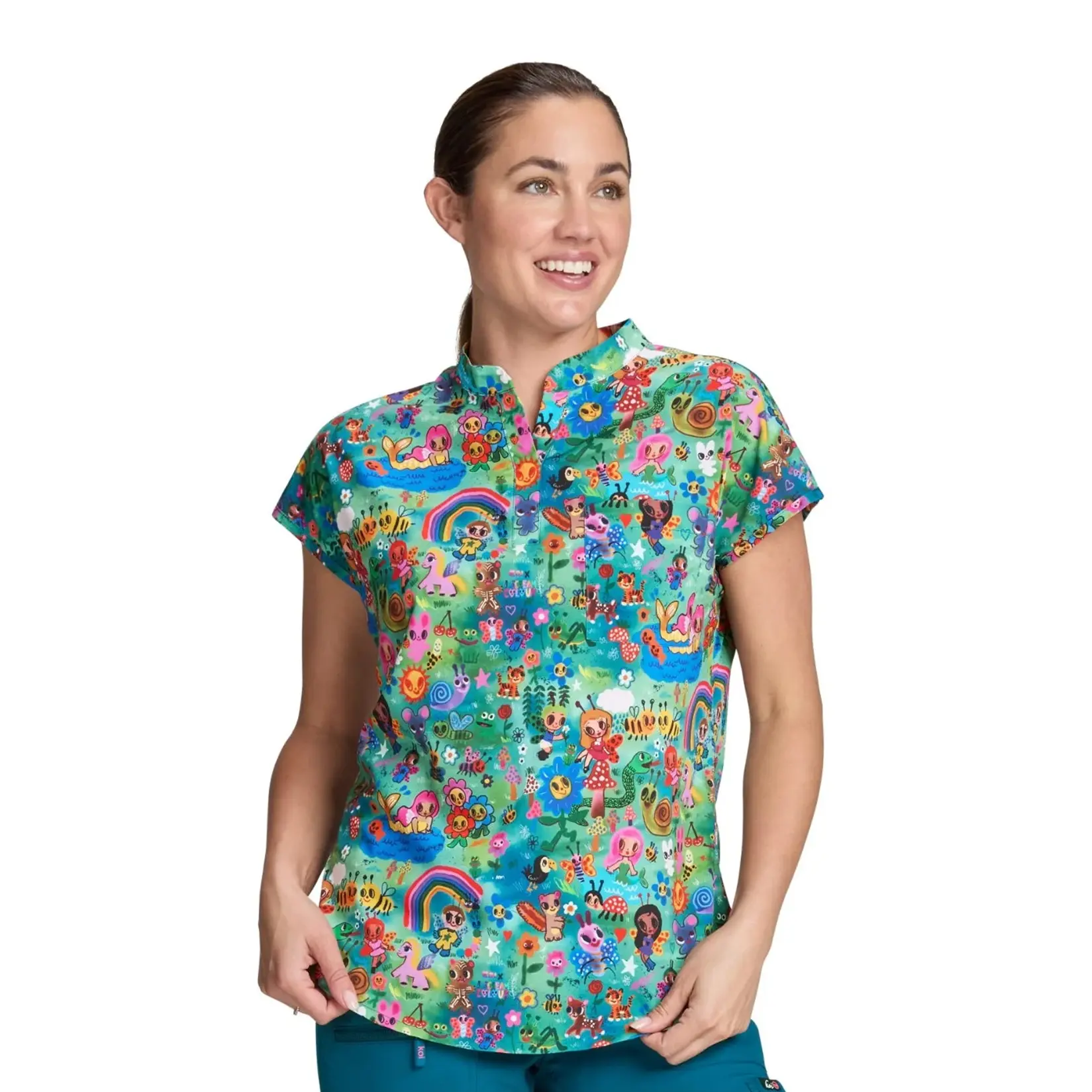 koi Women's Ari Print Scrub Top