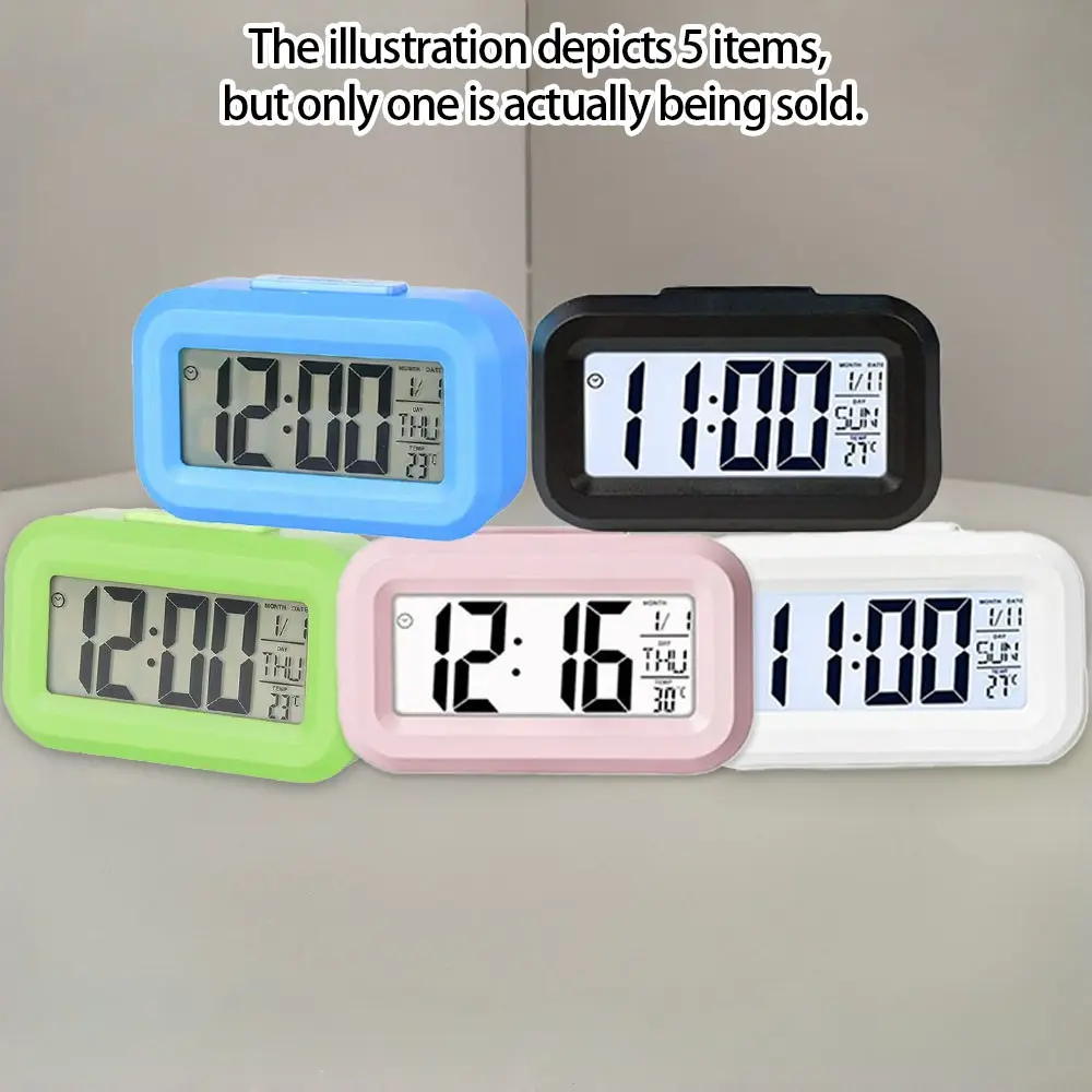 1 piece new style student alarm clock, Multifunctional Alarm Clock, electronic clock, Battery Operated Digital Clock, smart desk multi-functional clock with night light, temperature, calendar, kitchen timer, Desktop electronic clock, Battery Powered Clock