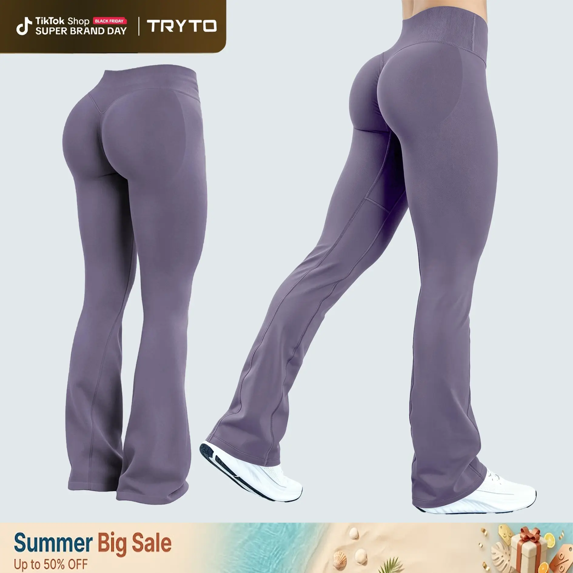 [REGULAR LENGTH] TRYTO IMPACT Flares Butt Bottoms Gymwear Workout Gym Women Butt Lifting Pants Sportswear Sports Slim Fit Tummy Control Yoga