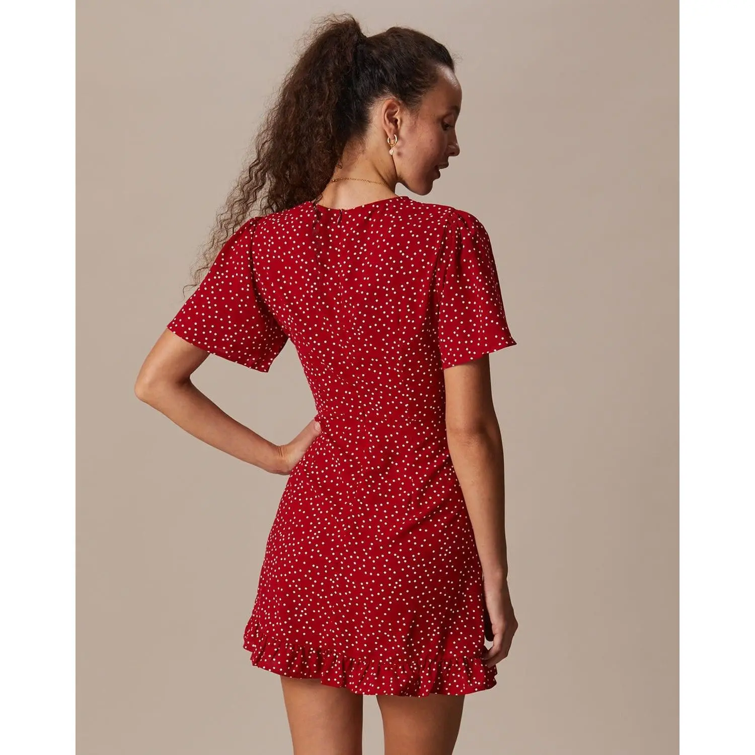 Rihoas Women's Elegant Red V-Neck Polka Dot Dress - Polyester, Short-Sleeve, Puff-Sleeve, High-Waisted, Slim, Comfortable Casual Mini Dress - TikTok Shop Rihoas Women's Elegant Red V-Neck Polka Dot Dress - Polyester, Short-Sleeve, Puff-Sleeve, High-Waisted, Slim, Comfortable Casual Mini Dress - TikTok Shop