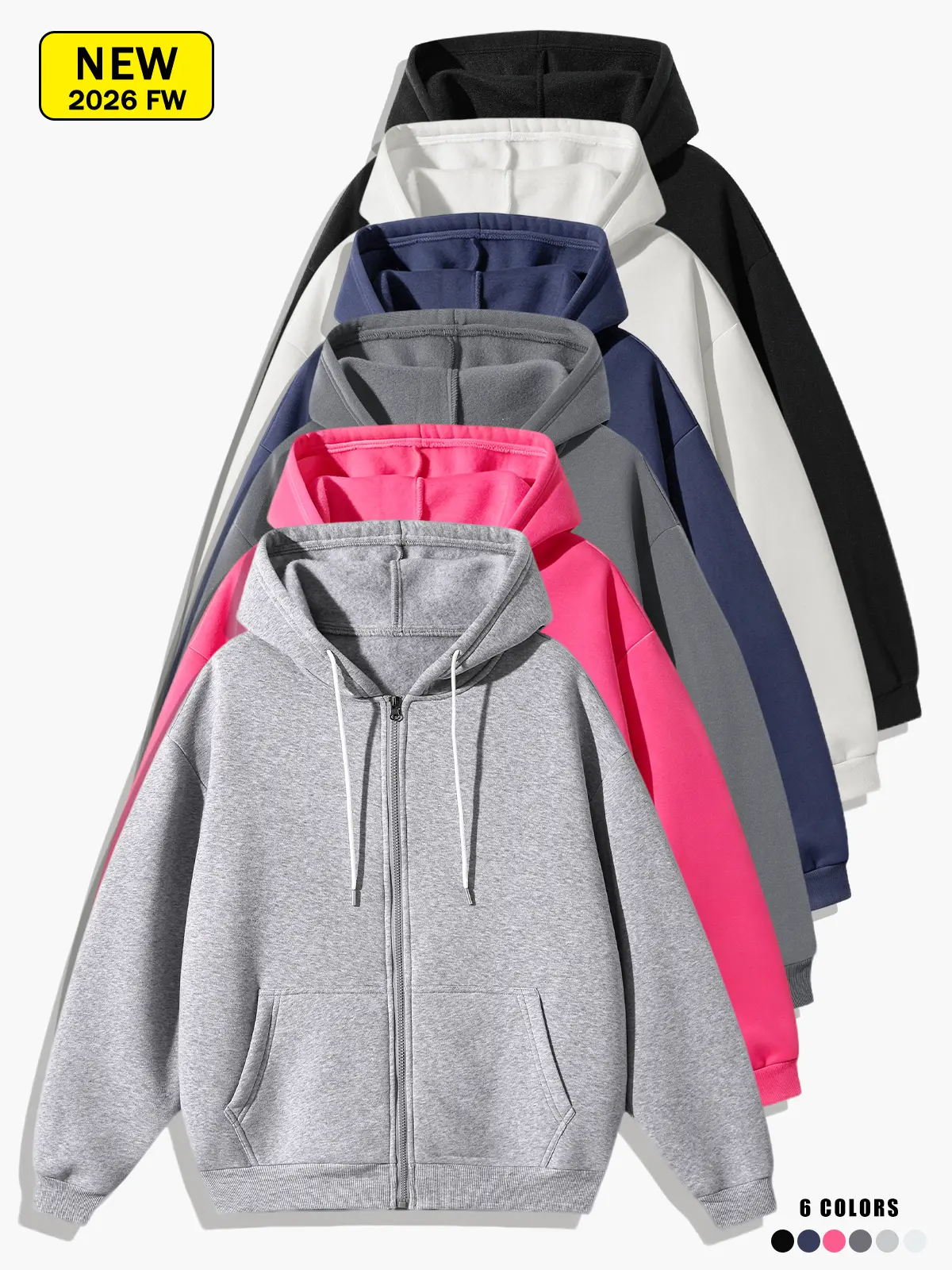 Unisex Blank Full Zip Up Hoodie, Oversized Relaxed Fit Long Sleeve Kangaroo Pocket Casual Clean Fit Everyday Streetwear Hooded Sweatshirt for Men Women