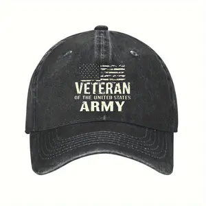Vintage United States Army Dad Hat- Classic Black Baseball Cap with Flag& "Veteran of the United States Army" Patch, Casual Style for Men