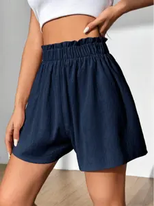 New Cotton Linen Women's Wide Leg Casual Bottom Shorts, Vintage Literary Minimalist Summer New Loose High Waist Pleated Women's Versatile, No Pockets