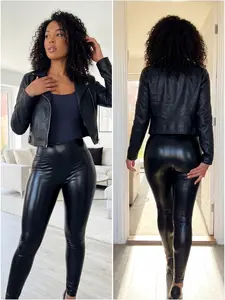 Sexy Black PU Leather Tights Women High Waist Pants High Elastic Slim Fashion Hip-Lifting Leggings Skinny Plus Size Tights MODX
