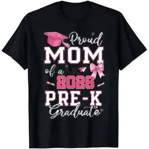 2026 Pre-K Graduation T-Shirt - Proud Mom of Pre-K Graduate, Loose Fit Casual Round Neck Tee with Diploma & Suitable for Pre-K Parties, Achievement Outfit (Comfortable Graduation Attire) Graphic Tshirt