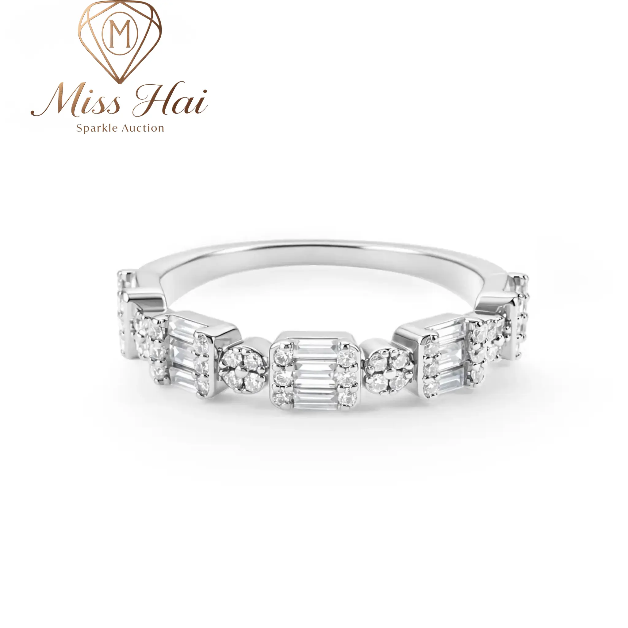 MISS HAI VVS Synthetic Moissanite 0.6ct Tiered Stackable Ring, 14K Gold-Plated Copper Base Half Eternity Wedding Band for Women, Engagement & Anniversary Gifts, Long-Term Wear