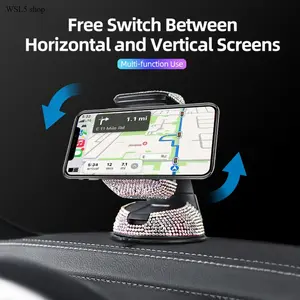 Women's Diamond Bling Car Phone Holder - Dual-Function Rotating Suction Cup Mount, Hands-Free Navigation Stand, Stylish Luxury Fashion Accessory for Dashboard