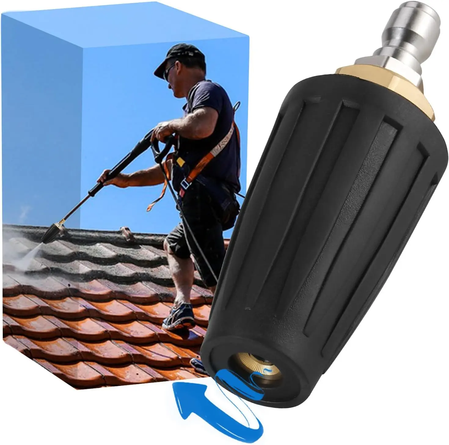 Turbo Nozzle  Washer Tips, Durable Ceramic Core, 360 Rotating  Washer Turbo Nozzle 4000 PSI with 1/4'' Quick Connect, 4.0 GPM, 4.0 Orifice, Hot- or Cold-Water Use