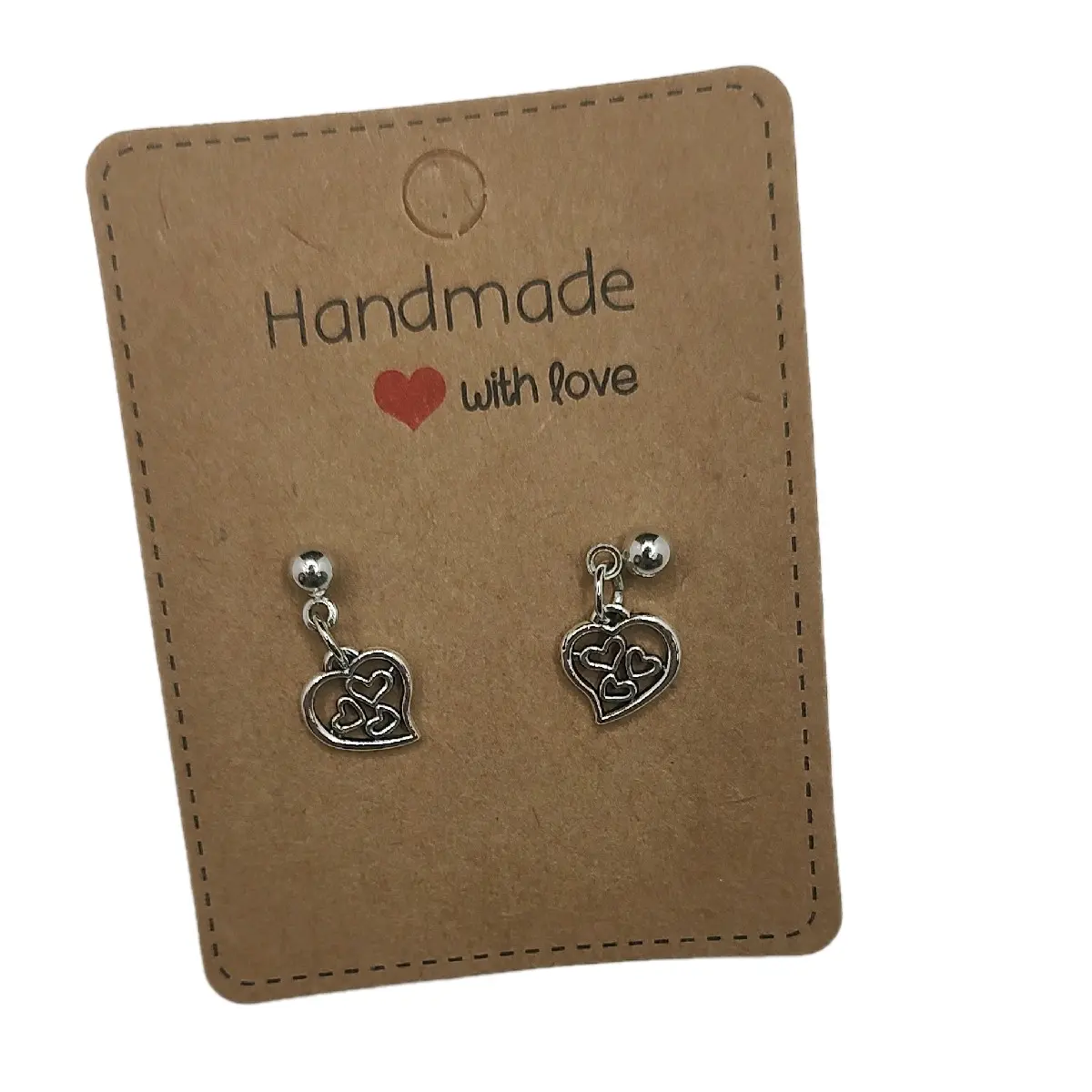 Unisex Heart Shaped Flatback Stud Earrings, Dainty Silver Finish Studs with Inner Hearts Detail, 100% Handmade Jewelry for Everyday Wear, Handmade Gifts, Heart Motif