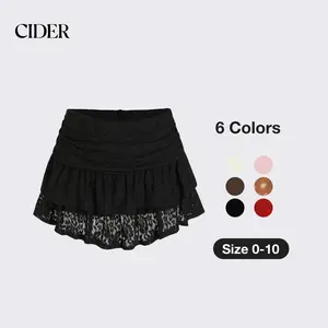 Cider Ruched Floral Lace Layered Mini Skort
