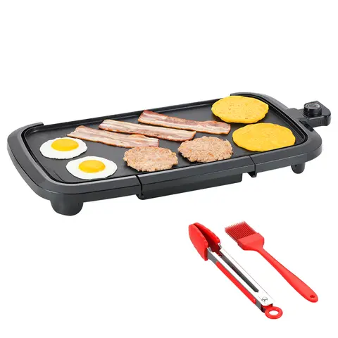 AORAN KITCHEN 10"x20" Nonstick Hybrid Griddle Teppanyaki Table Top Grill - Portable Countertop Cooking Appliance, Heat-Resistant, 1 Pan for Eggs & Hashes, 8 Servings, Includes Cleaning Brush (TikTok Shop Back to School)