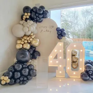 142 Piece Navy Blue Beige Balloon Garland Arch Kit, Happy 40th 50th 60th Birthday Decorations Balloons Set, Baptism Baby Shower Wedding Engagement Party Decor, Balloon Party Supplies