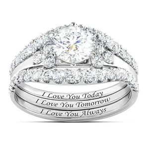 Zircon fashion three-piece ring I love you English letter ring for women and men suitable for engagement wedding party jewelry