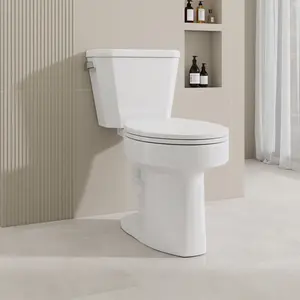 Two-Piece Elongated 1.28 GPF Flush Toilet, High Efficiency Flush, Compact Toilet Comfort Height, Elongated Front, Glossy White toilet bowl