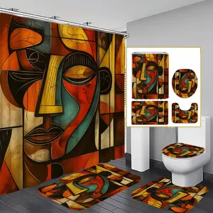 1/3/4PCS Modern Abstract Art Shower Curtain Set, 71x71 Inches, Includes Background Pattern, Comes with 12 Hooks, 1/3/4pcs Options