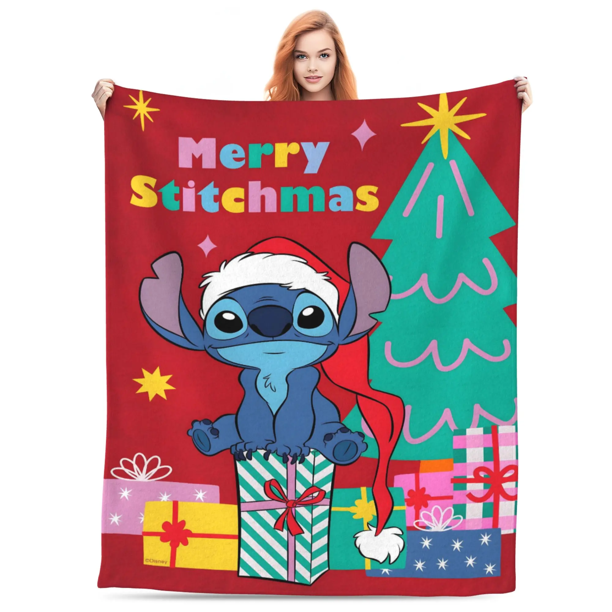 [SummerVibes] DISNEY CLASSIC Lilo & Stitch Merry Stitchmas Christmas Soft Throw Blanket - Cozy Plush Holiday Blanket for Bedroom, Sofa, Christmas Decor & Gift