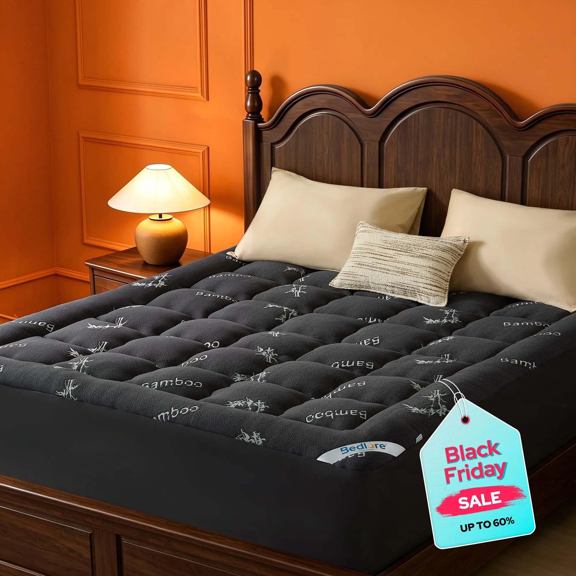 【BEDLORE】 Bamboo Mattress Topper, Thicken Pillow Top Pad for Comfy Mattresses, Cooling Mattress Cover with 6-18" Deep Pocket, Pressure Relief Bedding Protector for Home & Hotel