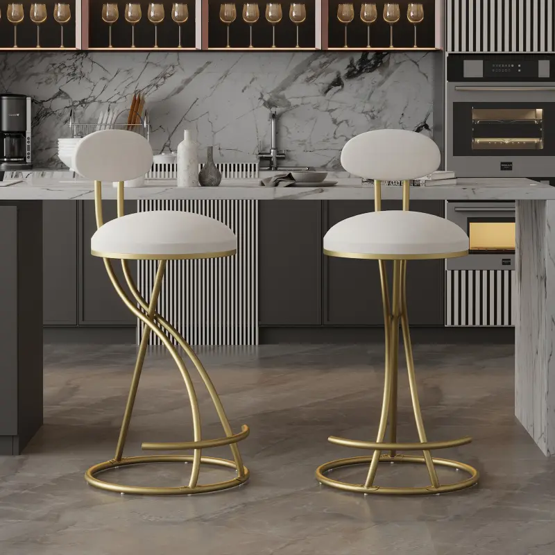 Round Bar Stool Armless Velvet Barstools with Back Set of 2 Upholstered Counter Chair for Dining Room, Kitchen Island