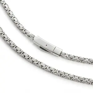 4mm Stainless Steel Byzantine Chain Necklace for Men Women - 18", 20", 22", 24", 26" Silver Tone King's Link Chain - Waterproof Heavy Duty Retro Industrial Jewelry - Bold Polished Statement Necklace Gift