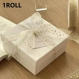 1 Roll 20m Foil Star Ribbon, Gift Wrapping Rope, Ideal for Birthday Packaging, DIY Crafts, Party Supplies, Handmade Hair Accessories