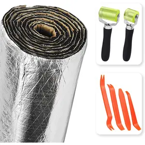 Aluminum Foil Finish PE Foam Sound Deadening Mat 200mil 36.16 Sqft Self Adhesive Automotive Heat Shield with Roller 4 pcs Trim Removal Tools