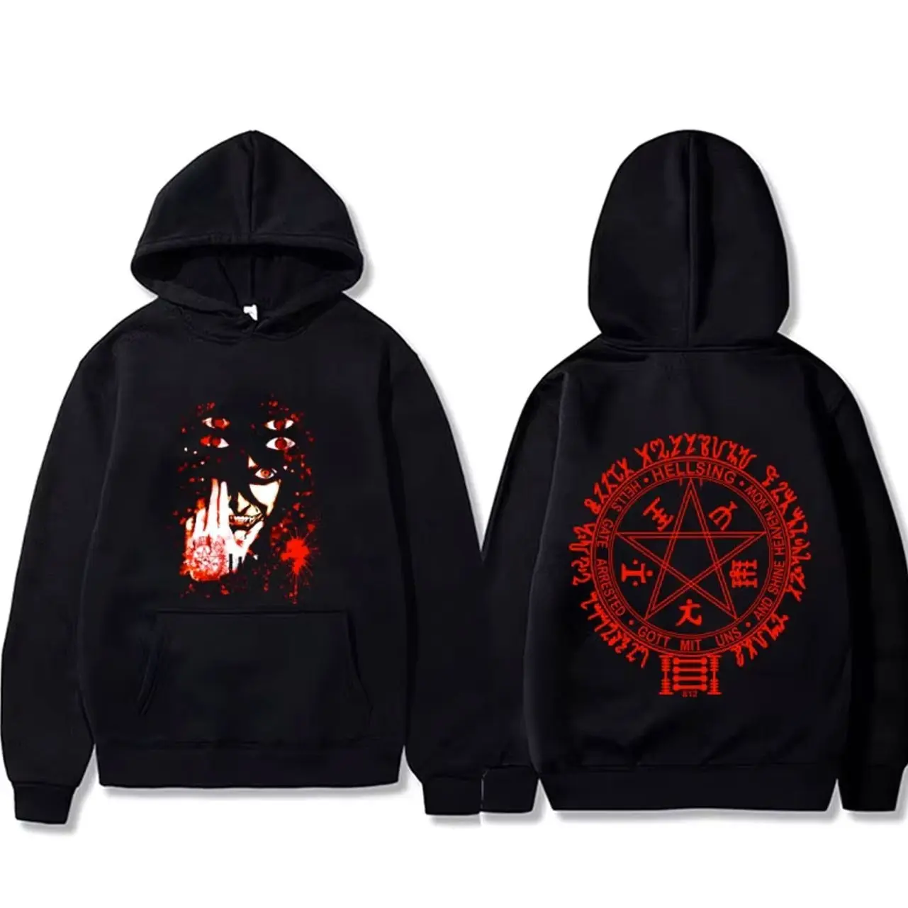 Anime Hellsing Abraham Van Helsing Vampire Alucard Face Graphic Hoodie Men Women Manga   Hoodies Male Fashion Streetwear M