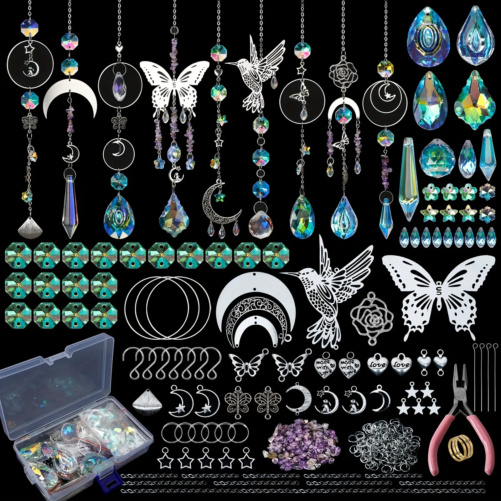 400-Piece Sun Catcher Craft Kit, Adult DIY Hanging Prism Set, Artificial Crystal Rainbow Maker, Decoration for Indoor Window, Home, Wedding & Garden, Outdoor Wind Chimes