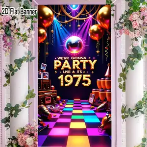 2D flat banner, 1pc1970s Disco Party Backdrop, Retro 70s Disco Ball Checkered Dance Floor Banner, Golden Balloons Vintage Record Player Party Decor for 70s Themed Eventgalentines party decor, valentine day decor, decorations for valentines day