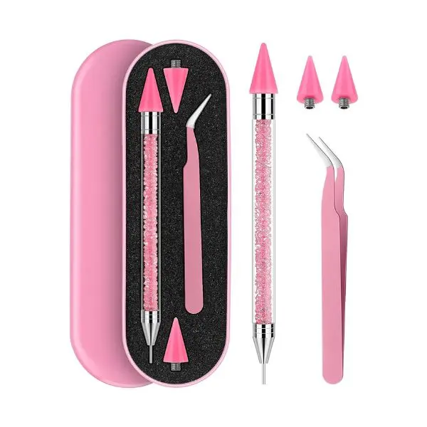 Rhinestone Picker Tool Set Wax Pen for Rhinestones Diamond Art Painting Dual Head Dotting Pen with 2 Extra Wax Tips and 1 Nail Art Tweezer for Nail Art DIY Crafts