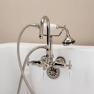 Tub Wall Mount High Spout Clawfoot Tub Faucet W/ Handshower