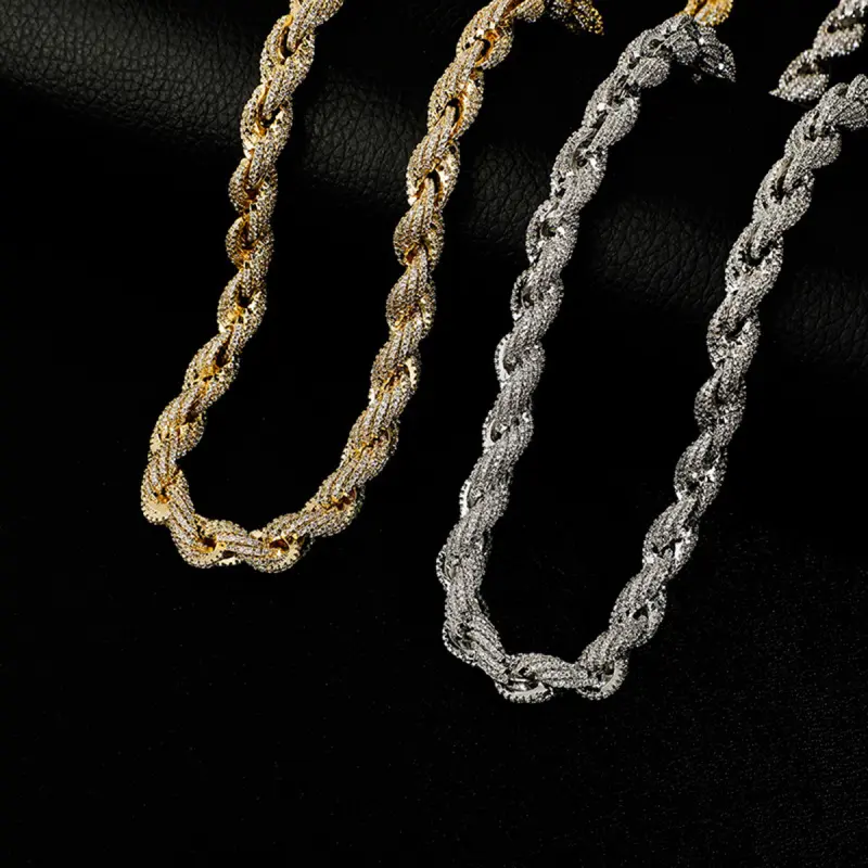 Gold Plated Chains for Men & Women, 10mm Iced Out Twisted Rope Hip Hop Gold Statement Necklace, Anti-Fade Daily Fashion Jewelry