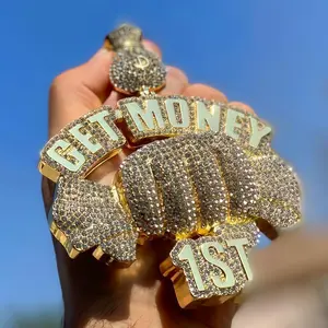 Hip Hop Candy GET Money Bold Text Pendant Necklace with Synthetic Synthetic Zirconia Stones - Unisex Golden-Tone Statement Jewelry for Casual Attire, Parties & Valentine's Day Gifts, Hip Hop Jewelry, Party Accessory, Streetwear Accessory, E