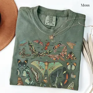Comfort Colors Vintage Butterfly & Moth Tee, Cottagecore Aesthetic , Gift For Her, Nature Lover Tee, Boho Clothing