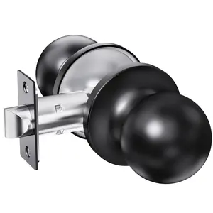 LNDU Interior/Exterior Keyless Entry Door Knob - Round Ball Design for Bedroom & Passage Doors, Black Finish | Home Stylish No-Key Lock Handle for Indoor/Outdoor Use.black and silvery doorknob combo cylindrical lock