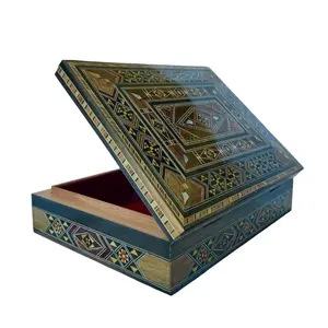 Handmade Rectangular Mosaic Jewelry Box with Nacre Inlay - Artisan Crafted Wooden Box