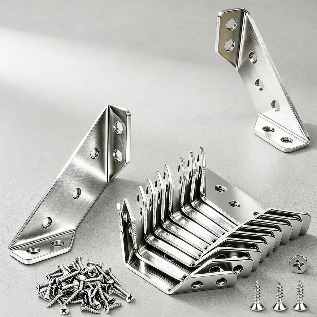 Metal L Bracket Corner Braces Trending 10 PCS Stainless Steel Universal Furniture Corner Connector Hardware for Shelves Table Cabinet Drawer Wood DIY Home Repair Supplies