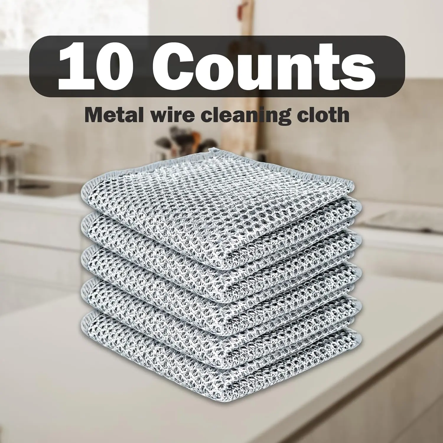 10 PCS New Upgrade Synthetic Polyester Double-Layer Non-Scratch Multifunctional Steel Wire Pack Cleaning Cloths - Durable, Washable, Quick-Drying, Odor-Free, Water-Absorbent, Daily Cleaning Tool for Kitchen Dishes, Floor, Kitchen Appliance Parts