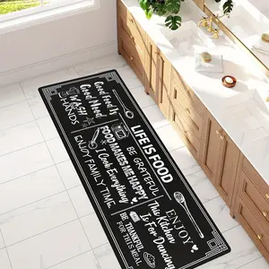 1pc Black Kitchen Mat with a Kitchen Rules Theme, Non-Slip Farmhouse Chef Kitchen Mat, Suitable for Dining Rooms, Kitchens, And Hallway Entrance Area Rugs, Machine Washable And Colorfast