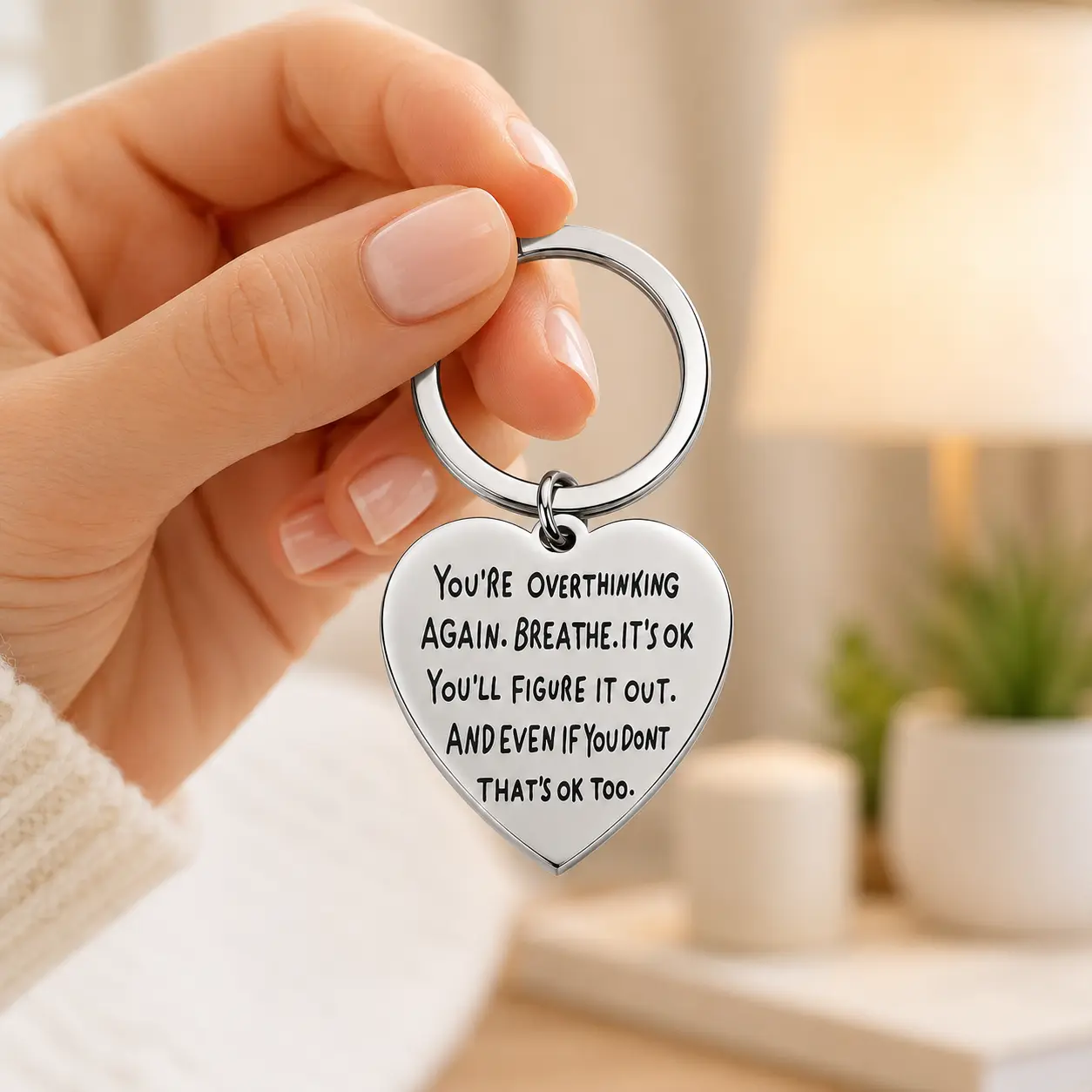 Unisex Single Size Heart-Shaped Keychain with Inspirational "Don't be nervous, it's okay, you'll always figure it out" Lettering - Healing Pendant, Portable Bag Decoration, Everyday Gift for Family and People, Indoor Recreation Accessory