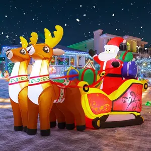 Christmas Inflatables Santa Claus Outdoor Decorations Blow Up Yard Santa on Sleigh Riding 2 Reindeer with Built in LED for Xmas Party Holiday Garden Lawn Decor